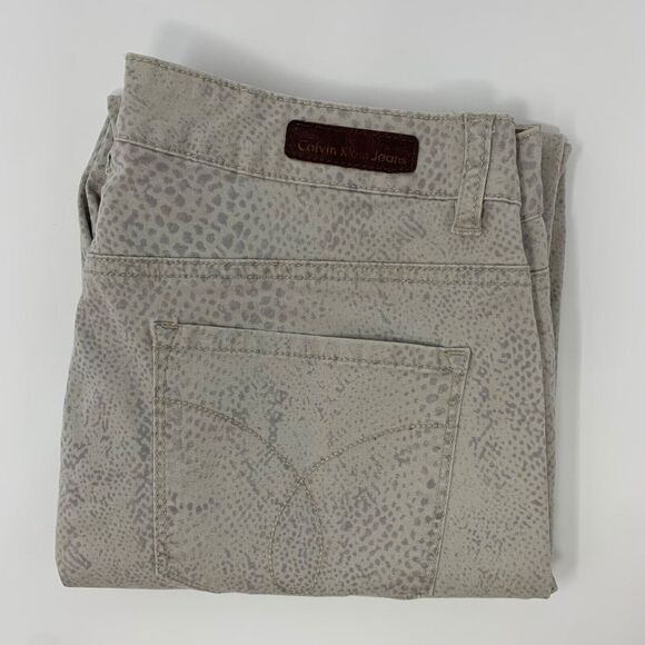 Calvin Klein Women's Jeans Beige/Gray Snake‎ Print Leggings Pant Size 12/31 - Picture 1 of 11